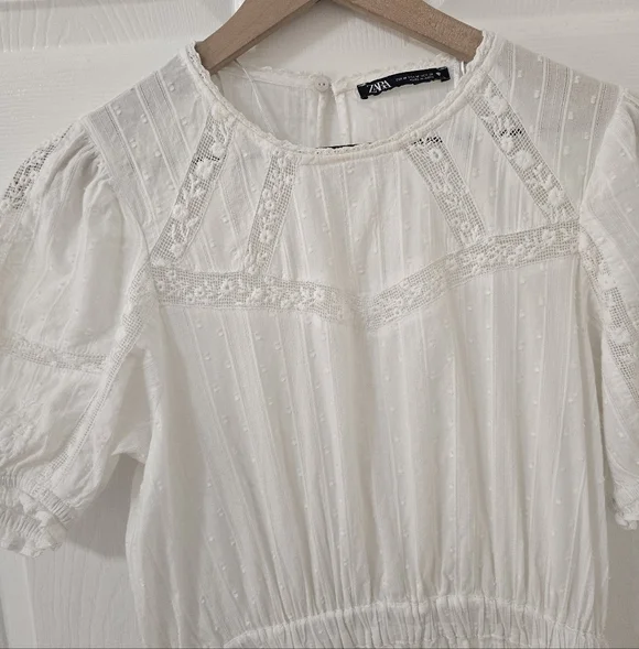 Zara White Cotton Short Sleeves Mini Dress Size M - Picture 3 of 6